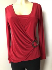 Women's JASONMAXWELL Top Wrap-look Red Long Sleeve Metal Accent LARGE USA MADE