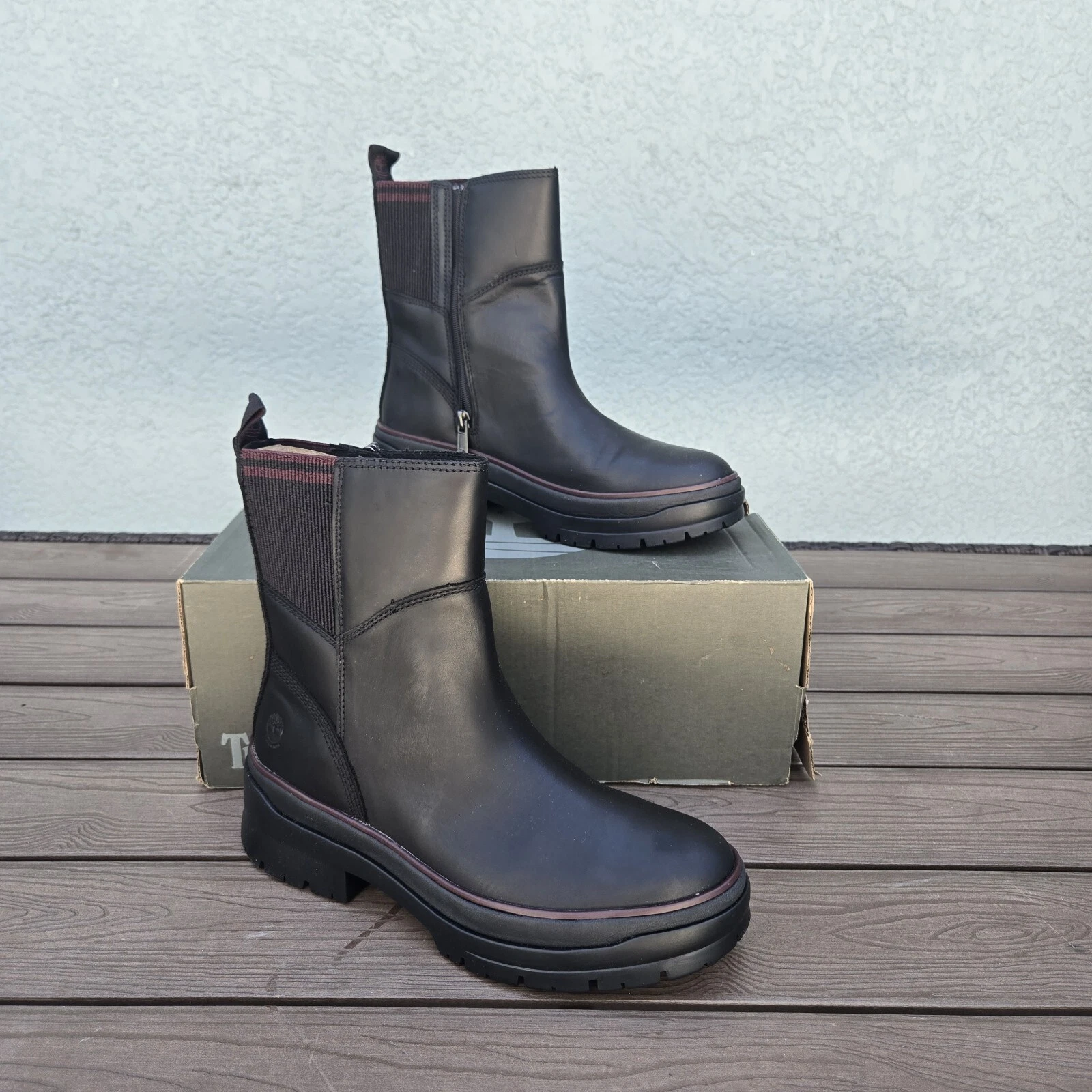 Timberland Stivali donna Malynn impermeabili con zip laterale medi Nero pieno fiore taglia 8 5