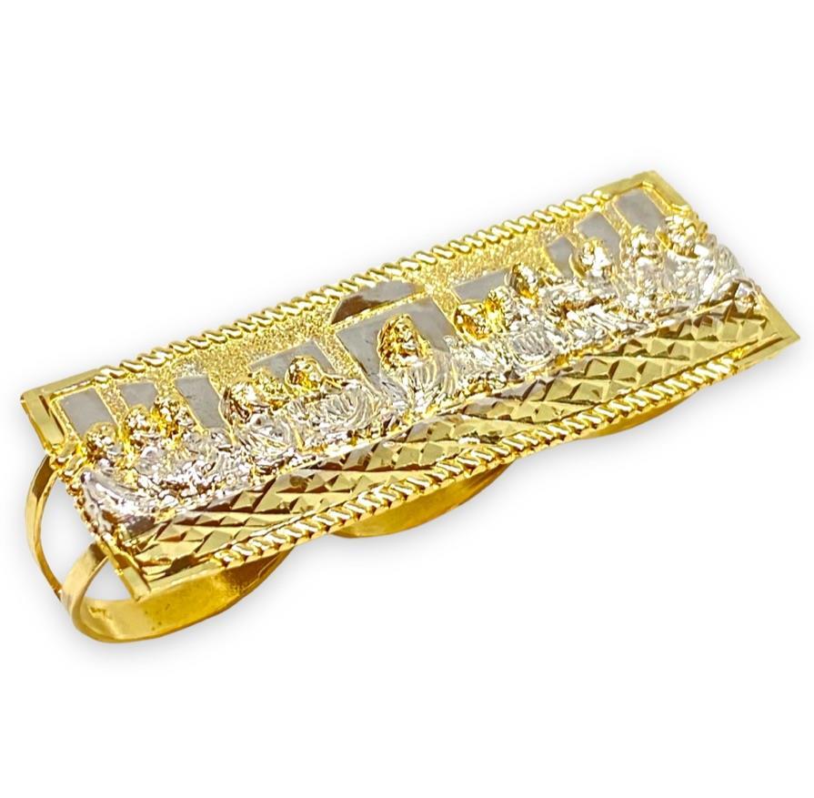 60 MM LONG TWO TONE RECTANGLE THREE FINGERS APOSTLES JESUS LAST SUPPER  RING 10