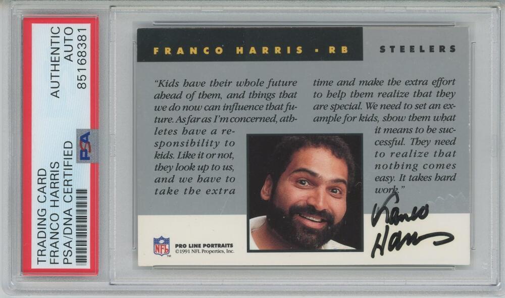 Franco Harris Autographed Signed Pittsburgh Steelers 1991 Pro Line Portraits Auto w/ seal Steelers PSA/DNA 