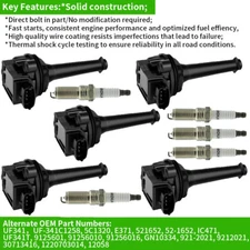 5 Ignition Coil &Spark Plug For Volvo S60 S70 S80 C70 XC70 V70 T5 2.3L 2.4L 2.5L
