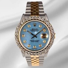 Rolex Datejust 36mm YG/Steel 2.25ct Diamonds Baby Blue Dial Hidden Clasp Watch