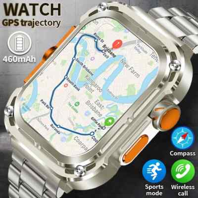Ultra HD Bluetooth Call Smart Watch Men Compass GPS Track Waterproof Watches New