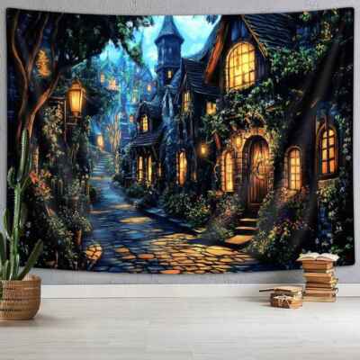 Mittelalterliche Stadt Poster XXL Wandteppich Wandbehang Wandtapete Hintergrund