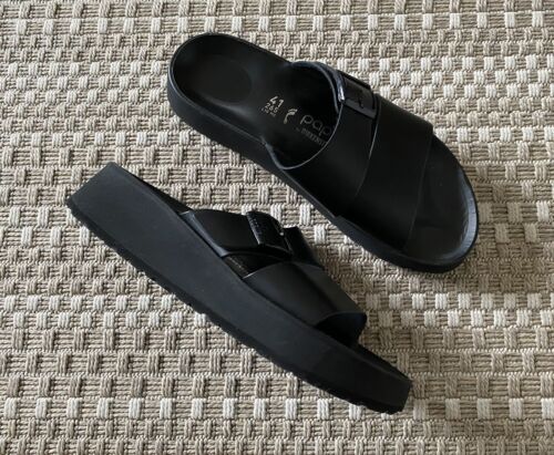 Sandali Papillo BIRKENSTOCK Almina neri in pelle con plateau 41/10 stretti - Foto 10 di 10