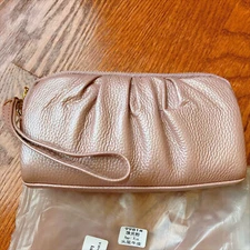 Genuine Leather Wristlet Wallet for Women Stylish Ruched Wristlet Clutch Purse