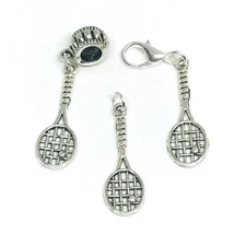 Tennis Raquet Sports Dangle Charm Pendant Bead Clip for Bracelet Jewelry 