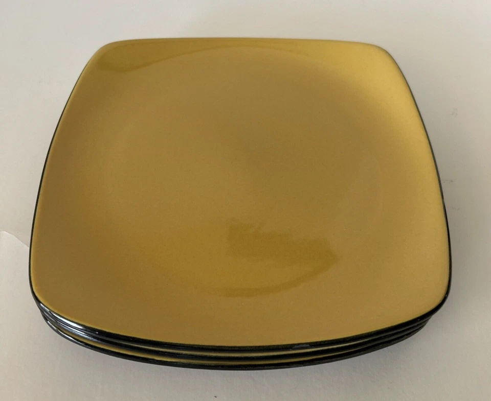 Set of 3 Corelle Hearthstone Luncheon Salad Plates Turmeric Yellow. Square - Image 3 of 4