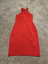 Just Taylor 6 red midi dress sleeveless Peephole Wrap Front Gold Zipper stretchy