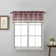 1 Piece Buffalo Check Plaid Gingham Crochet Trimmed Rod Pocket Window Valance