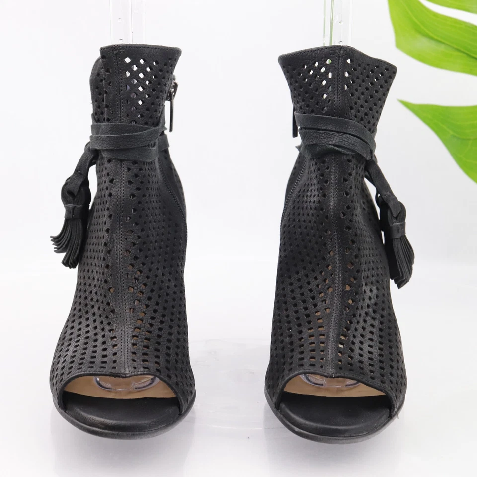 Vince Camuto Womens Kamey Boot Size 7.5 Black Leather Block Heel Open Toe Bootie - Image 3 of 4