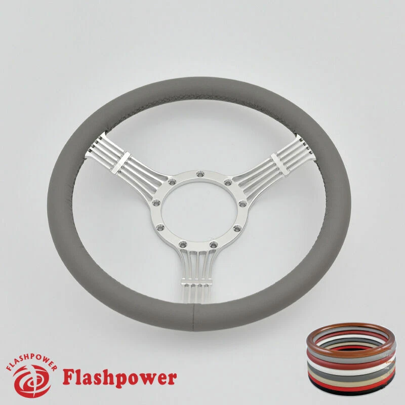 Volante Billet 14" gris claro envoltura completa Banjo Wrangler YJ Cherokee Jeep Foto 2 de 4