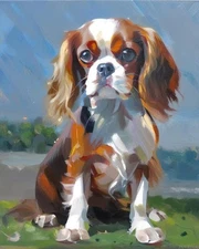 Cavalier King Charles Spaniel Dog Paint by Numbers Kit, DIY Canvas Painting Set