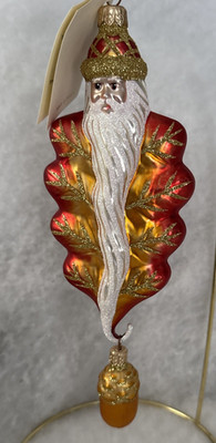 Patricia Breen Oak Leaf Santa Blown Glass Ornament with Original Tag- 2 piece