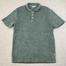 Frank And Oak Men's Size M Terry Cloth Towel Slim Fit Retro Green Polo Shirt