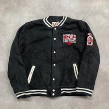 Mazzbird Varsity Bomber Jacket Mens Small Embroidered College Snap Coat, Black