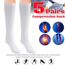  5 Pairs Compression 15-20mmHg Graduated Support Socks Calf Mens Womens S-XXL