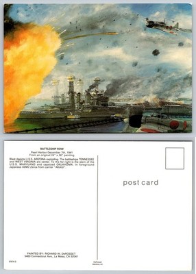 Pearl Harbor Attack Postcard USS Arizona Battleship Row 1941 DeRosset Art