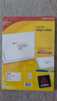 AVERY INKJET 21 PRO SEITE 40 BLATT 840 ETIKETTEN J8160 VERSIEGELT