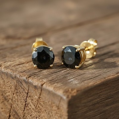 0,50 ctw echte schwarze Diamant Ohrstecker Lab Created 14K Gelbgold vergoldet 925