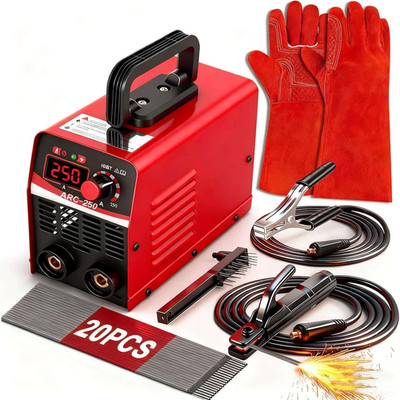 250Amp Mini Stick Welder with 20 Welding Rods and Gloves for DIY Projects