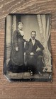 Tin type photo of well dressed man and women couple Antique