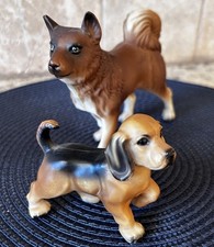 Vintage Akita Beagle Puppy Lot Of 2 Celluloid Brown Dogs Made In Hong Kong