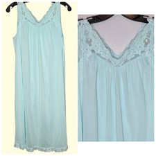 Vtg Shadowline Light Blue Lace Floral Nightgown Slip Dress Coquette Medium