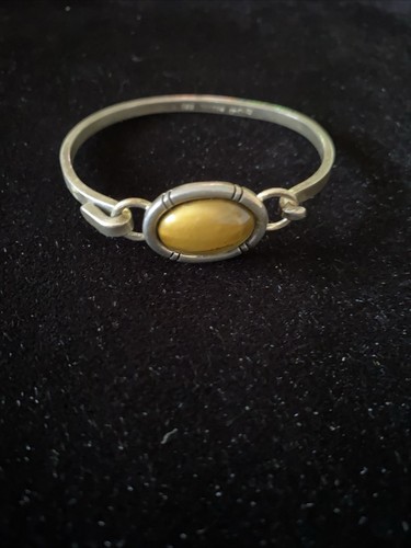 Tiger Eye Gemstone Bangle Bracelet 925 Silver Vintage Mexico HCB Bracelet Bangle