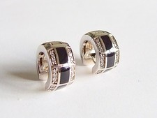 Ti Sento 925 sterling silver earrings black enamel & cubic zirconia stones