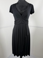 KLD Signature Black Faux Wrap Midi Dress Flutter Sleeve Size Medium