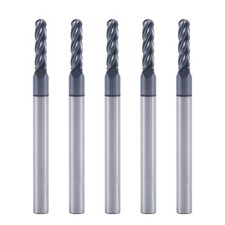 5Pc 4Flute 3/32" x 1/8" x 3/8" x 1-1/2" Ball Nose Carbide End Mills AlTiN Coated