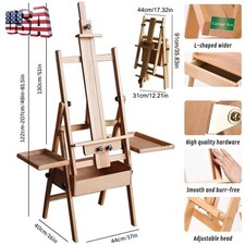 Large Wood H-Frame Easel with Storage Drawer and Palette, Foldable Art Painting