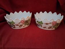 2 Vintage INDIA JANE Crenellated  Botanical Butterfly Plant Cache Pot Planters