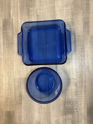Anchor Hocking Royal Ruby/Cobalt Blue Ovenware Baking Dish & Mixing Bowl Bundle 