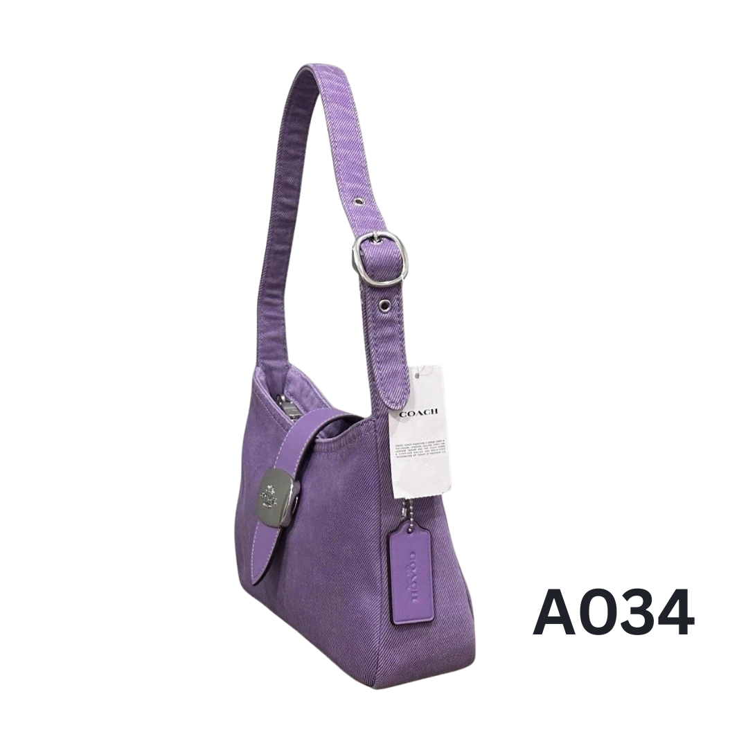 COACH CBR14 Eliza Shoulder Bag Denim & Smooth Leather Silver/Iris