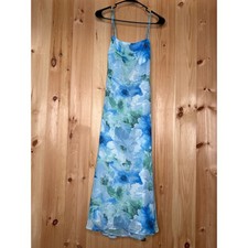 NWT Lulus Radiant Feelings Blue and Green Floral Chiffon Midi Dress Cocktail M