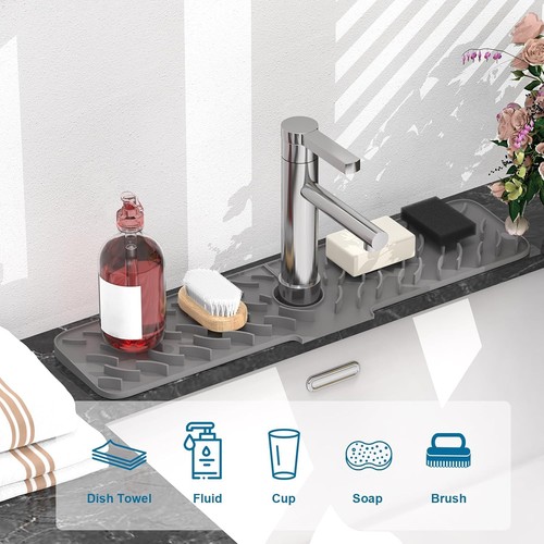 Silicone Faucet Mat Kitchen Sink Splash Guard Slip Drain Pad Drip Catcher Tray - Picture 3 of 10