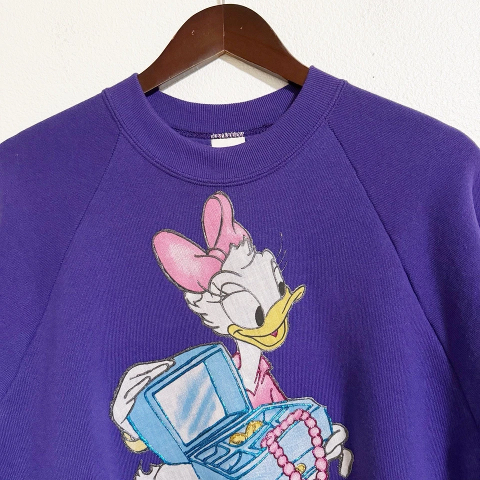 Sudadera De Colección Años 90 Daisy Duck Serigrafía Pintura Puff Cuello Redondo Púrpura Talla M Foto 3 de 4