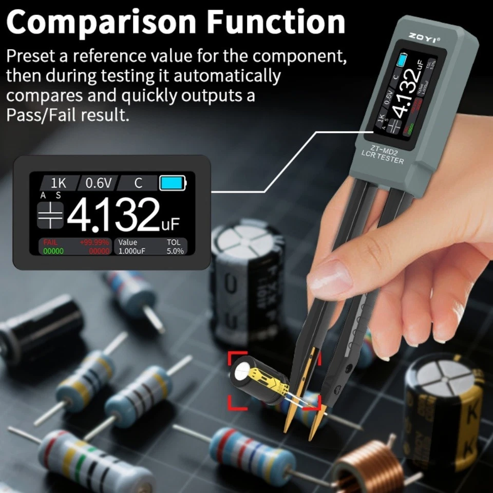 Высокоточный цифровой умный пинцет ZOYI ZT-MD2 LCR метр ESR LCR тестер - Изображение 3 из 4