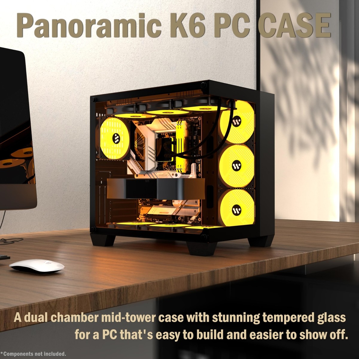 KEDIERS ATX PC-hoes, 6 PWM ARGB-fans vooraf geïnstalleerd, 360 mm RAD-ondersteuning, gaming 270 ° volledig zicht gehard glas middentoren puur wit ATX computerhoesje, C690 KEDIERS ATX PC-hoes, 6 PWM ARGB-fans vooraf geïnstalleerd, 360 mm RAD-ondersteuning, gaming 270 ° volledig zicht gehard glas middentoren puur wit ATX computerhoesje, C690