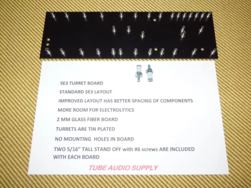 5E3 TWEED DELUXE TURRET BOARD, IMPROVED SPACING, Fender 5E3 circuit, w/standoffs