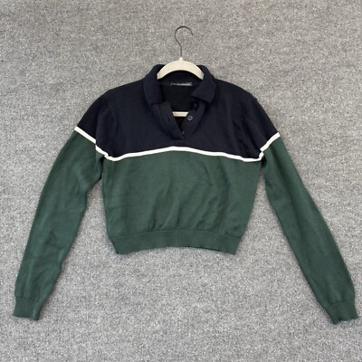 Brandy Melville Button Up Cropped Long Sleeve Polo Sweater Women Preppy Y2K  Top
