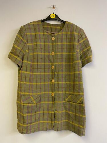 Ann Harvey green striped vintage women's button shirt 85%viscose 15%linen UK22 - Afbeelding 1 van 9