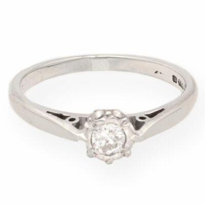 Vintage 18 Karat Weißgold Illusion Set 0,10ct Diamant Solitär Ring (Größe L1/2)