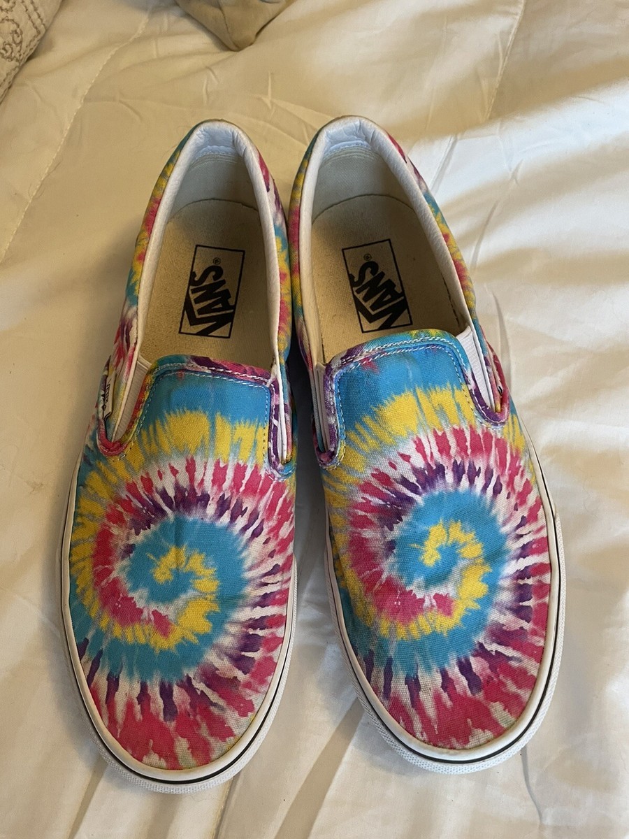 rainbow tie dye slip on vans