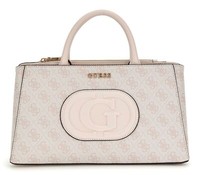 Guess Eco Mietta Small Society Satchel Handtasche Tasche Dove Logo / Stone Neu