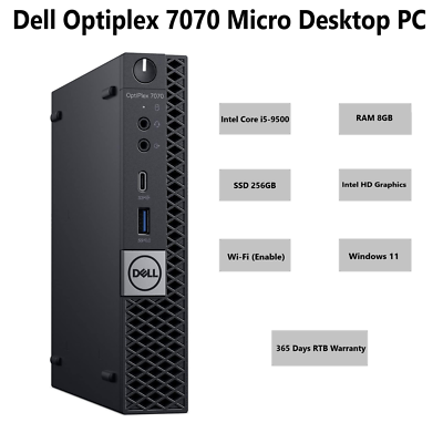Dell OptiPlex 7070 Mini Intel Core i5 9th Gen 8GB Ram 256GB NVMe