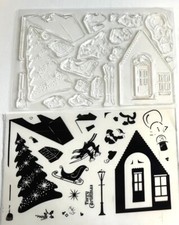 Acrylic Stamp Set Christmas Reindeer Sleigh Winter Snow Snowman House Unbranded