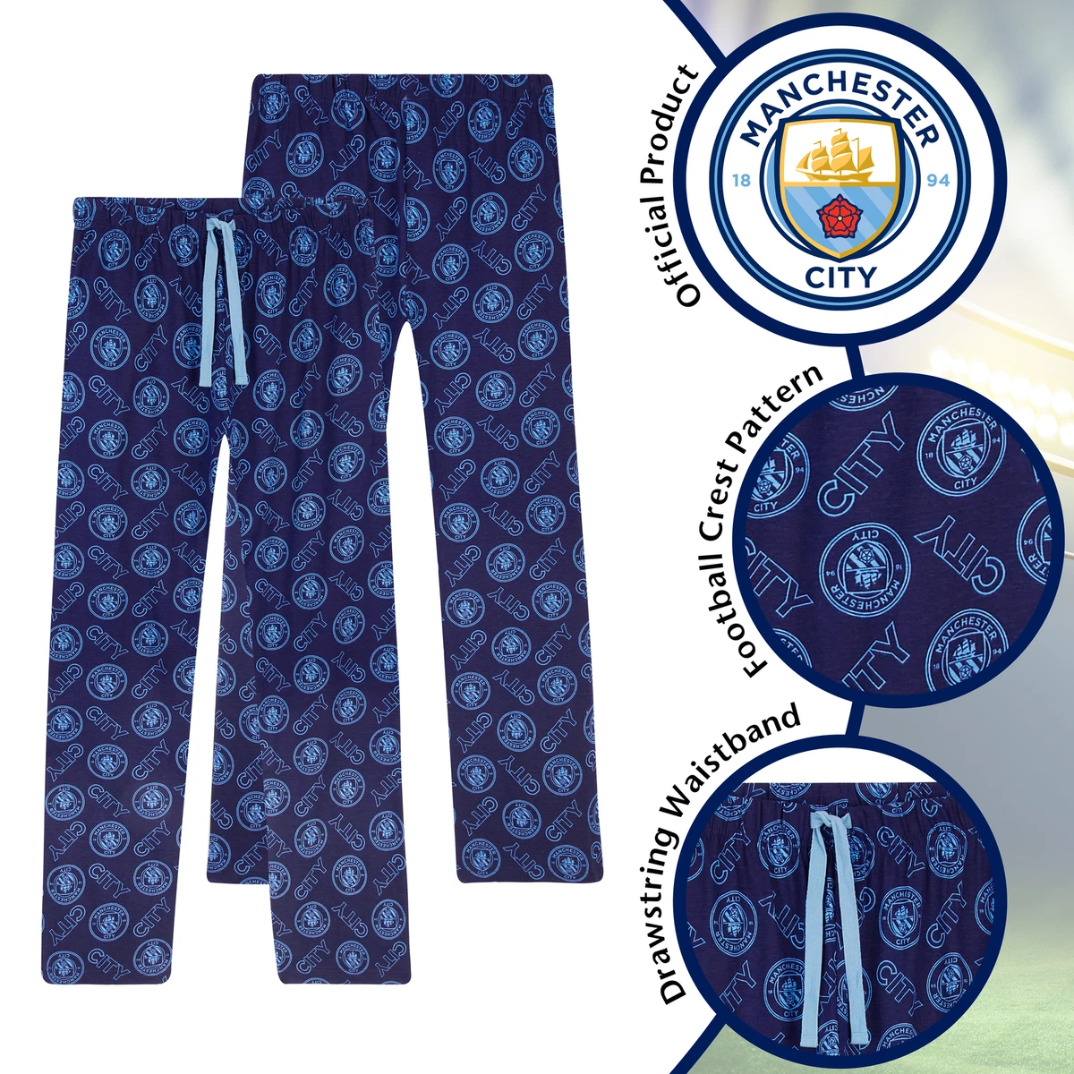 Manchester City F.C. Mens Lounge Pants Cotton Mens Pyjamas Football Gifts